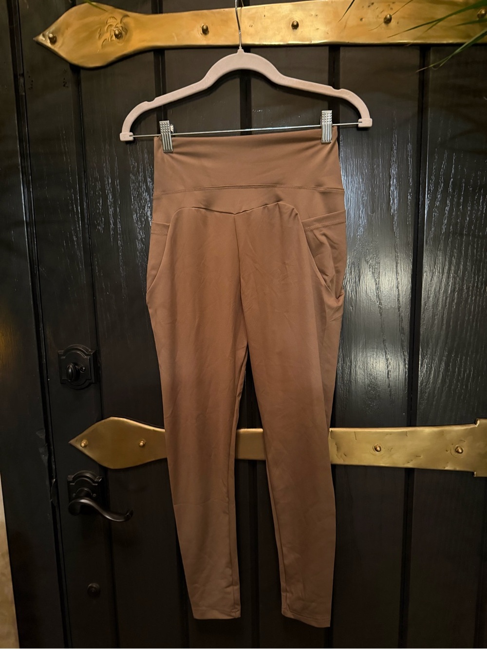NWT OKP Women’s High-Waist Brown Active Leggings Pants pockets yoga Activewear S